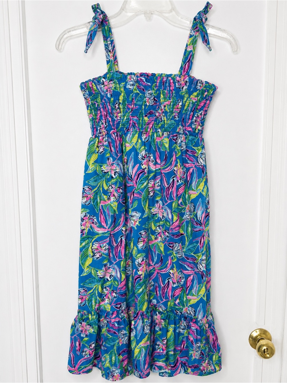 Lilly Pulitzer Blue Floral Smocked Dress - Girls L